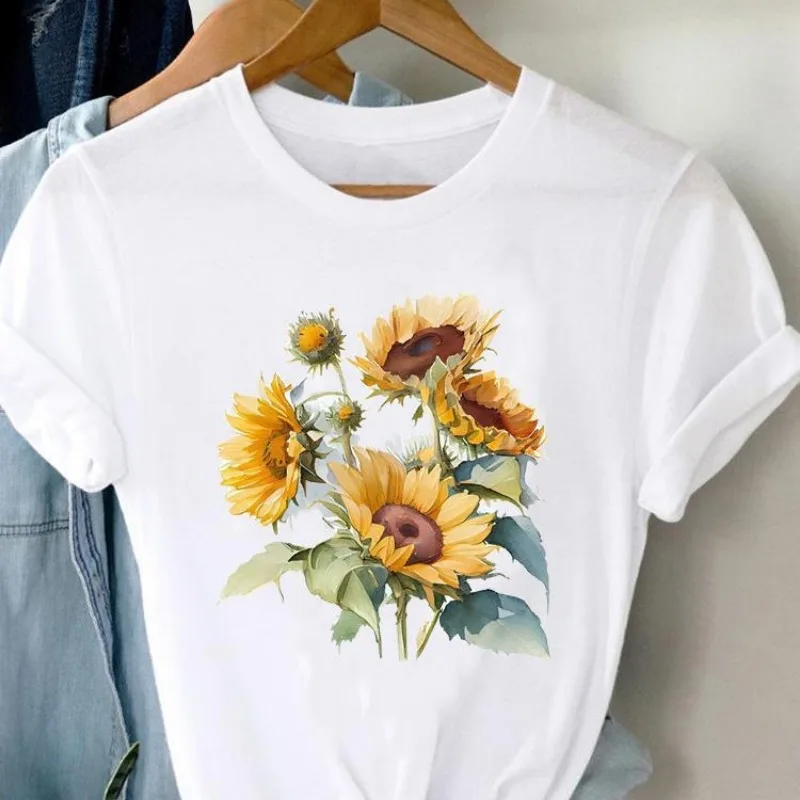 T-shirt manches courtes pour femmes, impression de lettres et de fleurs, VPN, Europe et États-Unis