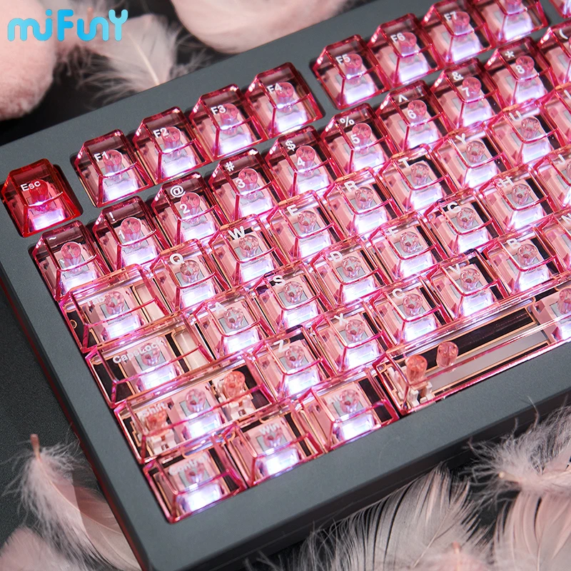 

Agate Pink Keycaps 157 Keys Transparent UV Custom Crystal Keyboard Cap Cherry Profile Key Cap Mechanical Keyboard Accessories