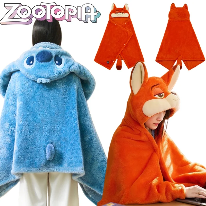 

Новое одеяло-шаль Zootopia, двусторонний плюшевый плащ с рисунком Ника Уайльда, теплый и удобный аниме-товары