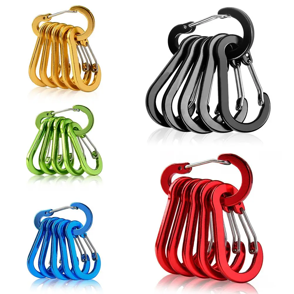 5pcs Camping Climbing Carabiner Aluminum Alloy Snap Clip Lock Buckle Fishing Hook Keychain