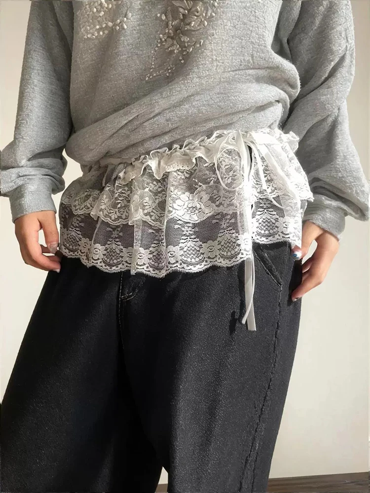 

Модная короткая юбка с кружевной отделкой, женская летняя юбка нового стиля, украшенная декоративными элементами, с поясом, в корейском стиле, миди-юбка