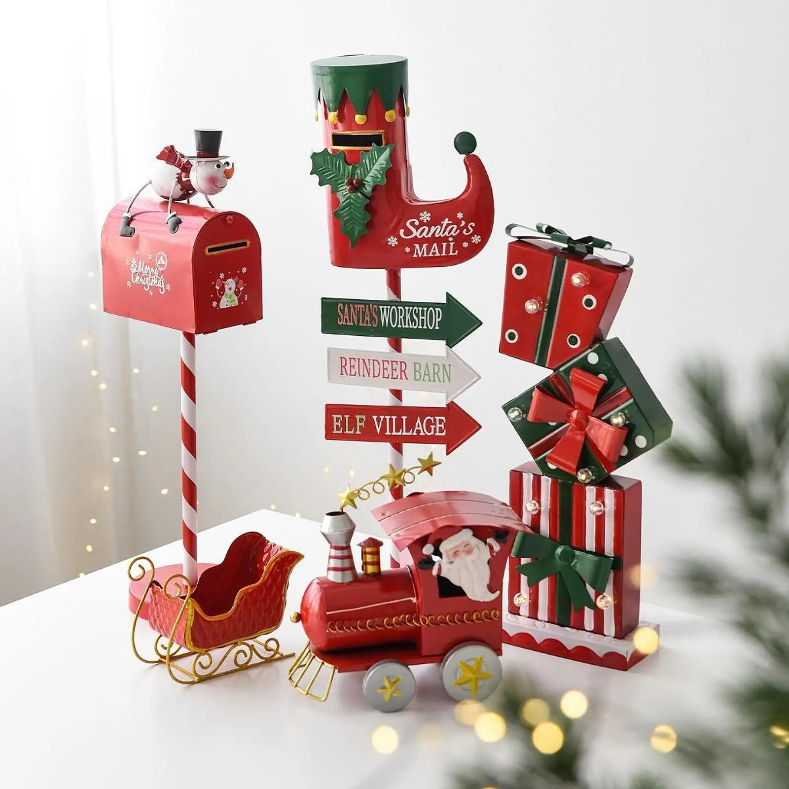 

Рождественское украшение почтового ящика, праздничная центральная часть, скульптура почтового ящика, железный почтовый ящик, рождественское украшение для офиса, гостиной