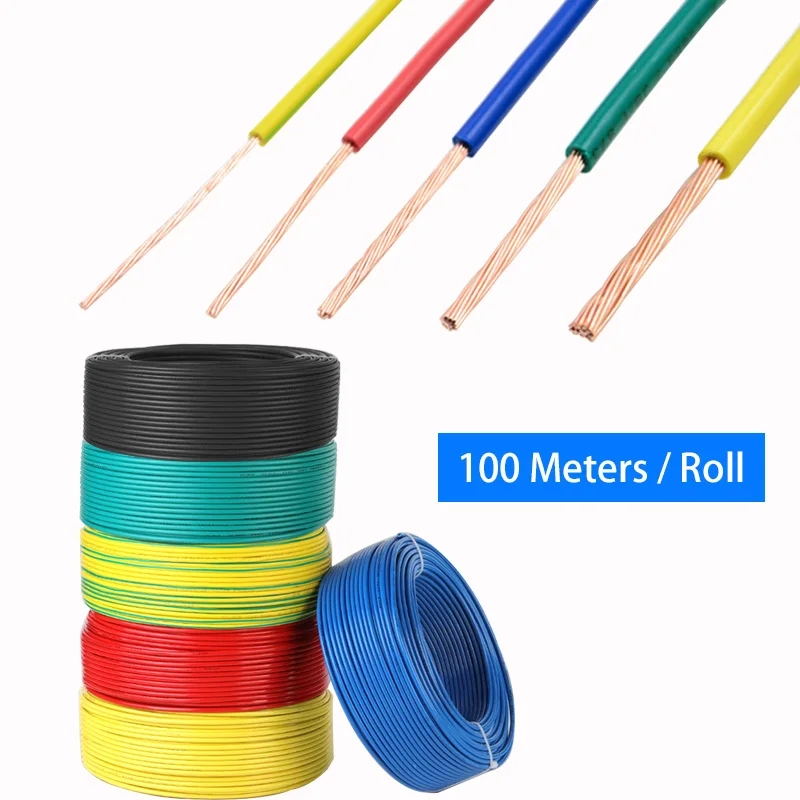 100Meter BVR Electric Cable18 17 15 13 11 9 7Awg Multi-Strand Pure Copper Wire PVC Sheathed Home Appliance Copper Flexible Cable