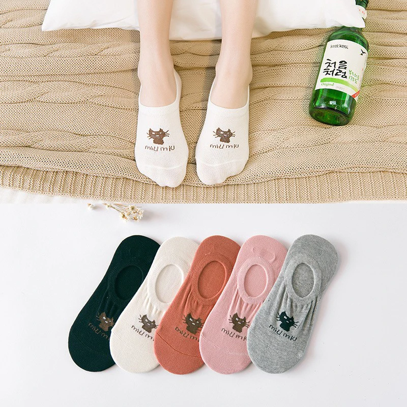 5 Pairs Summer High-quality Kawaii Pink Boat Socks Women Shallow Invisible Socks Pure Cotton Silicone Non-drop Heel Socks