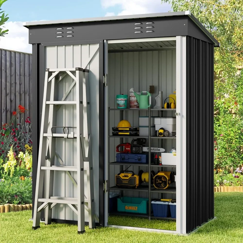 

5 'x 3'Outdoor Storage Shed with Singe Lockable Door,Galvanized Metal Shed with Air Vent Suitable for The Garden,Dark Gray