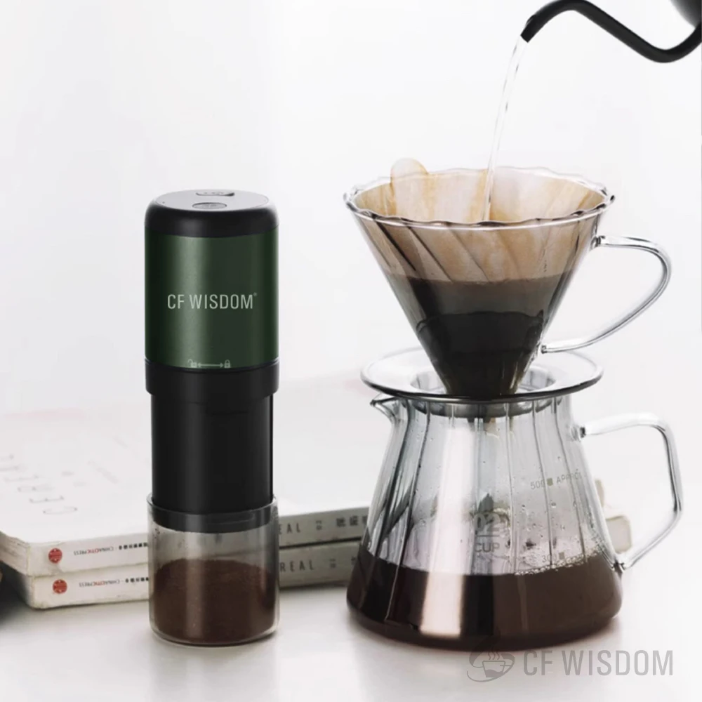 Picture 4: CF WISDOM Mobile Rechargeable Coffee Grinding System with 15g Bean Capacity 420 Stainless Steel Construction Five Star Burr Camp