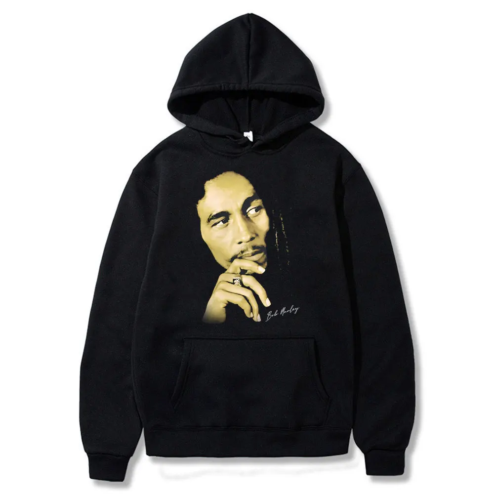 Classic Vintage Rapper Bob Marley Big Face Graphics Hoodie Bob Marley Anniversary Album Print Hoodies Men Hip Hop Black Clothing