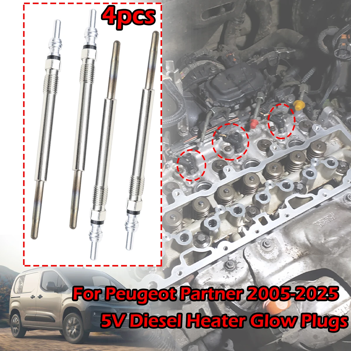

4pcs/kit For Peugeot Partner 2005-2025 1.6 HDi 207 807 508 5V Diesel Heater Nickel Plating Glow Plugs 1612736680 5960E6 5960K6