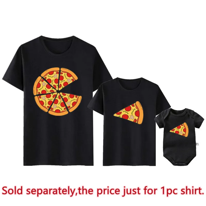 Sommer Familien-Partnerlook T-Shirt Vater Mutter Tochter Sohn Lustiger Pizza-Druck Kurzarm Papa Mama Baby Partnerlook T-Shirt – Detail 5