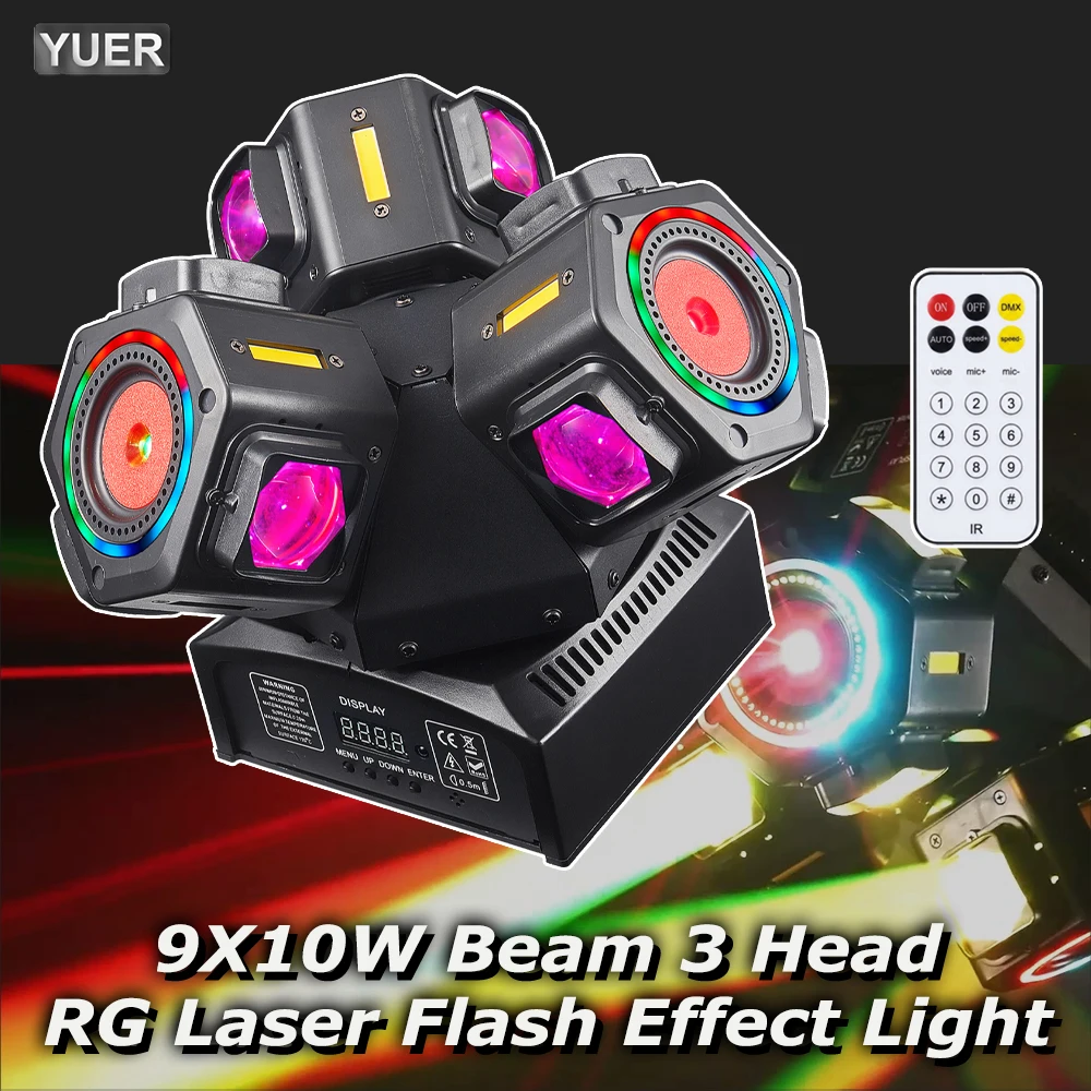 YUER 9X10W RGBW Beam + RG Laser + 9X10W Flash + LED Ring Effect Moving Head Light For DJ Disco Party Nightclub Dancefloor DMX512