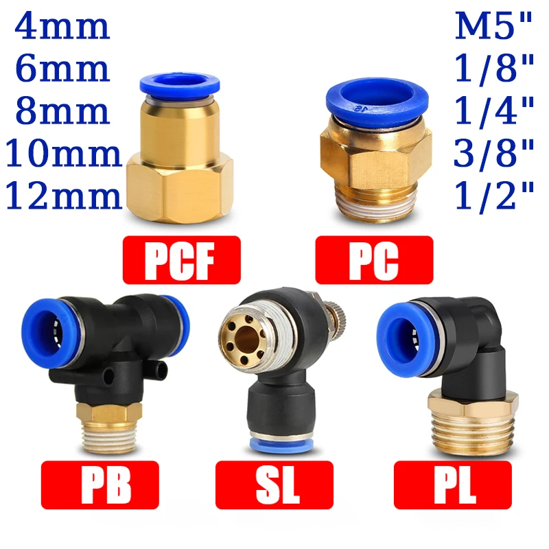 

20/50Pcs Pneumatic Air Connector Fitting PC/PCF/SL/PB/PL 6 8 10 12 Thread 1/8 1/4" 3/4" 1/2" Hose Fittings Pipe Quick Connector