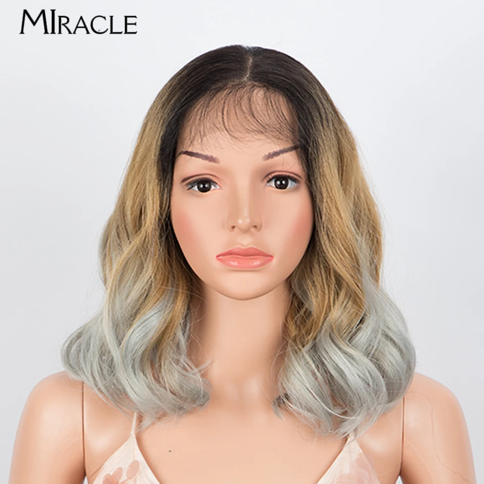 

MIRACLE 13X7 Lace Wig for Women 12‘’ Loose Wave Synthetic Lace Front Wig Short Bob Wigs Cosplay Daily Wear Wavy Fake Hair Wigs