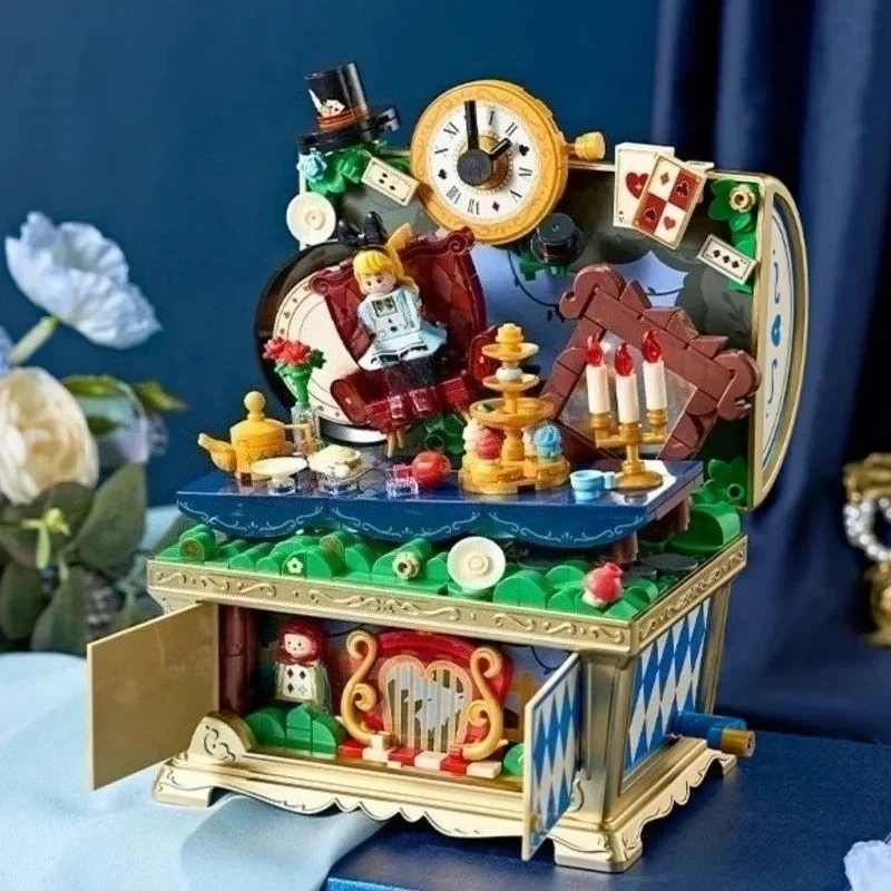Storybrooke Series Building Blocks Music Treasure Chest Rapunzel Alice Assembled Toys Model Ornaments Collection Gift