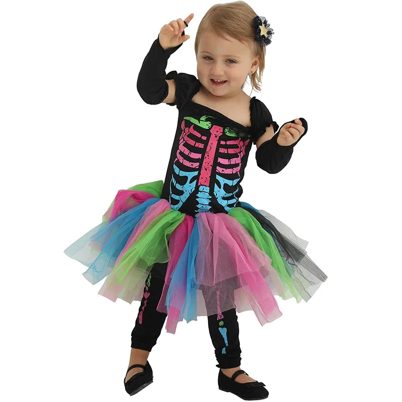 Family Costumes Halloween Mother And Daughter Carnival Costume Girl Skeleton TuTu Dress Cosplay Women Funky Punky Bones Outfit