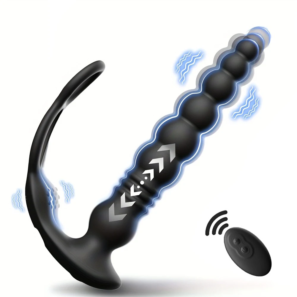 Male Prostate Massager Telescopic Anal Vibrator with Penis Ring Butt Plug Remote Control Wearable Anus Adult Sex Toy for Men Gay