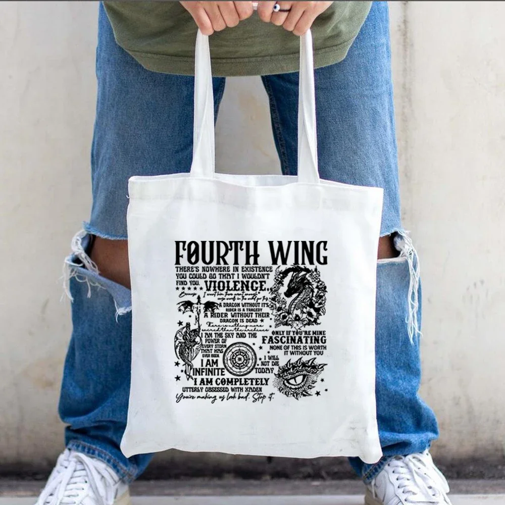 Vintage Fourth Wing Tote Bag Dragon Rider Basgiath War College Women Tote Bags Empyrean Series Fantasy SJM Bookish travel Bag