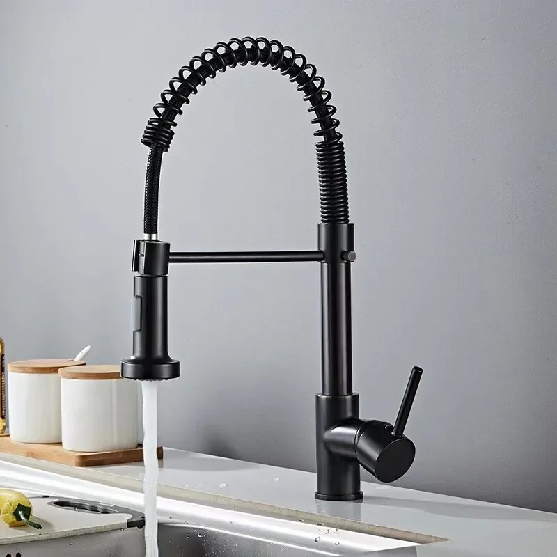 Black Spring Pull Out Kitchen Faucet Gold Pull Down Sink Faucet luxury Hot & Cold Total Brass Mixer tap