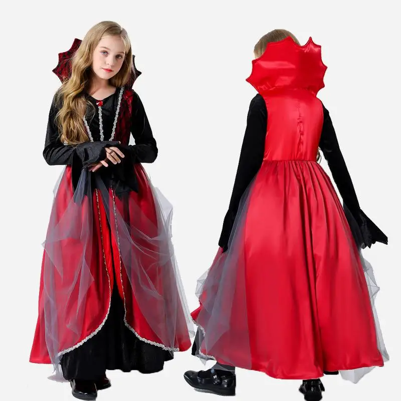 

loween Children's Witch Costume Red And Bla Cosplay Performance Dr up Par Outfit Fem loween Costume