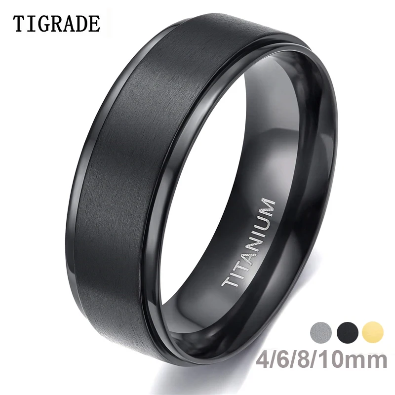 Tigrade 4/6/8/10mm czarny tytanowy pierścionek mężczyzna szczotkowana obrączka kobiety pierścionki zaręczynowe kolor srebrny Bague Femme anneau bijoux