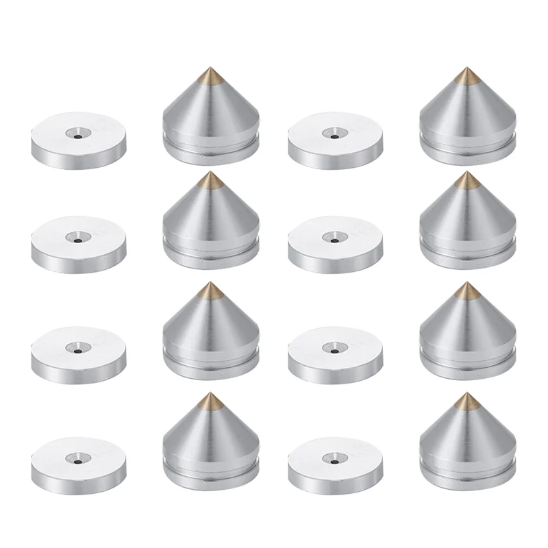 8 Set Speaker Stand Feet Foot Pad Aluminium Alloy Metal Spikes Cone Floor Foot Nail Silver