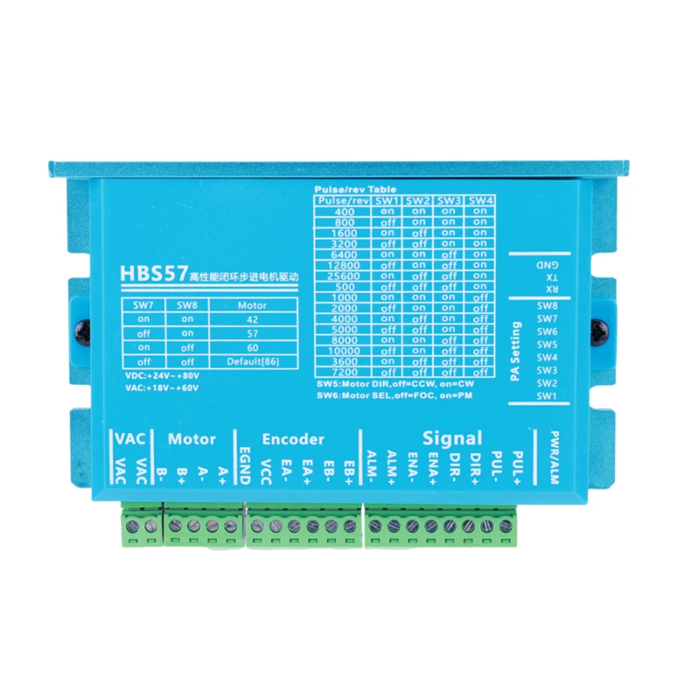 HBS57 Hybrid Servo Driver 0-200kHz Stepper Motor Driver Controller AC20-80V/DC24-70V 2-Phase for Nema23/Nema24 Stepper Motor