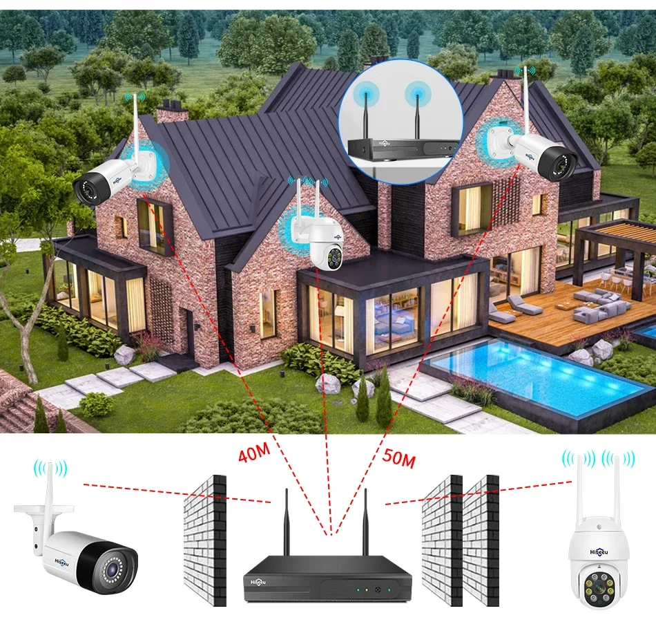 Imagem -06 - Hiseeu-sistema de Câmera Wifi sem Fio Rastreamento de Movimento ao ar Livre Gravador de Vídeo de Áudio Câmeras Cctv Kit de Vigilância de Vídeo 10ch Nvr 5mp