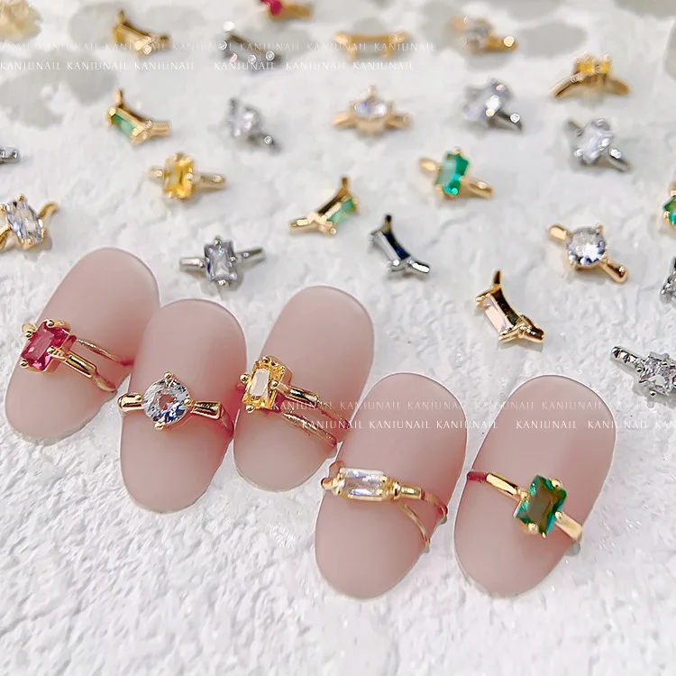 9mm Zircon Ring Nail Charms Shiny Zircon Alloy Manicure Decorations Diy Nail Art Accessories