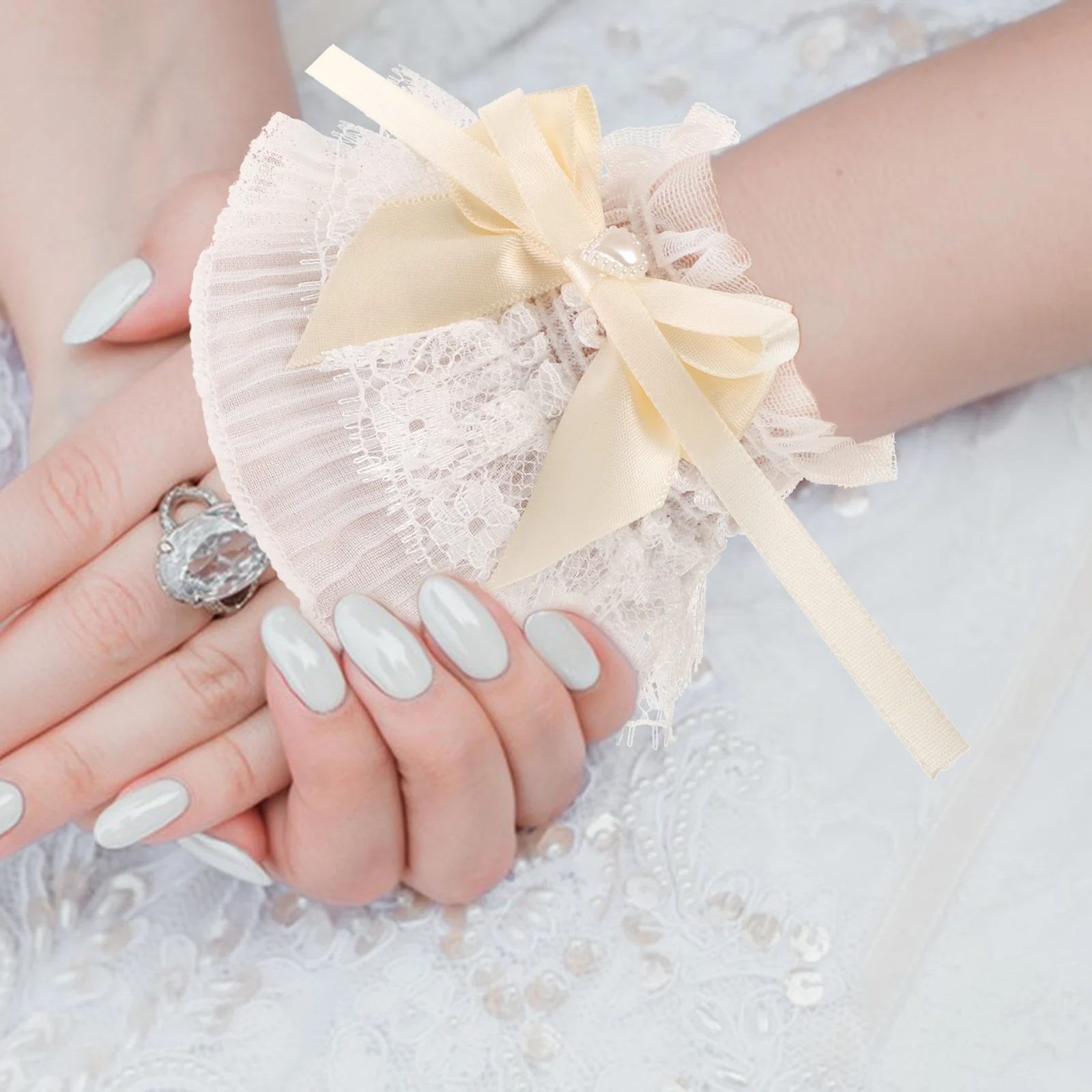 1 زوج الدانتيل للنساء أنيقة انفصال المعصم الأصفاد الأزهار الدانتيل الأكمام فستان الزفاف اكسسوارات أصابع قفازات الأساور #1