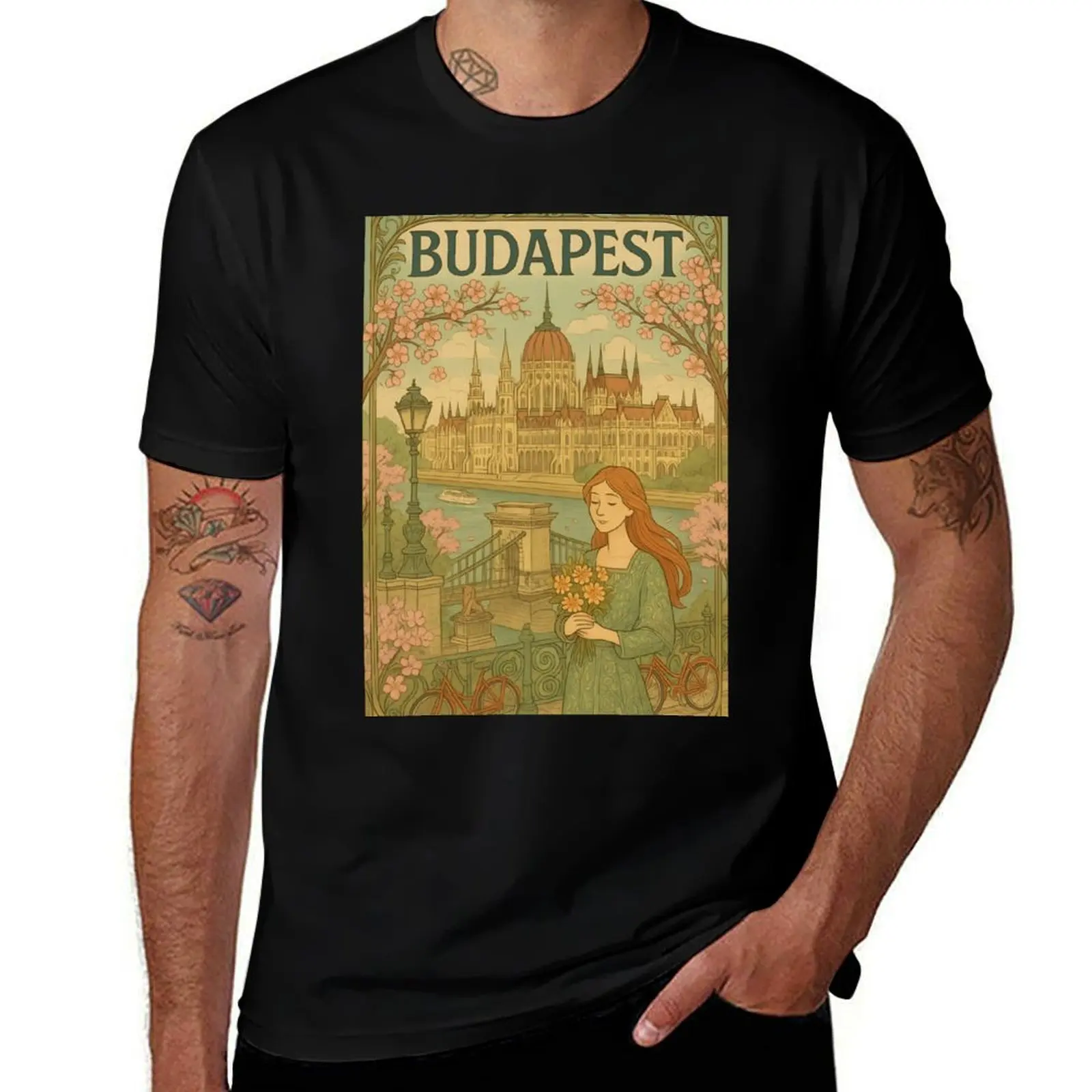 

Budapest Art Nouveau Poster – Elegant Hungary Travel Print T-Shirt essential t shirt blanks heavy weight t shirts for men