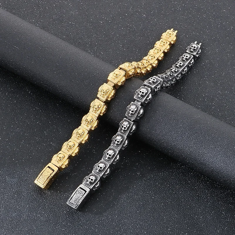 KALEN Vintage Square Skull Head Bracelet for Men Punk Stainless Steel Gothic Party Jewelry Male Charm Gift Trendy Accessories
