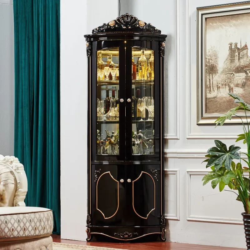 Living room cabinet with glass door against the wall, household double door dining cabinet, French corner wine cabinet