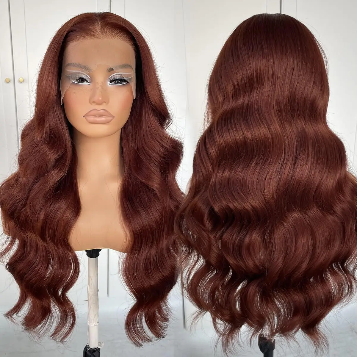 Body Wave Reddish Brown Wig 13X4 Synthetic Lace Front Wigs For Women Lace Frontal Wig Pre Plucked Hairline With Baby Hair Fiber