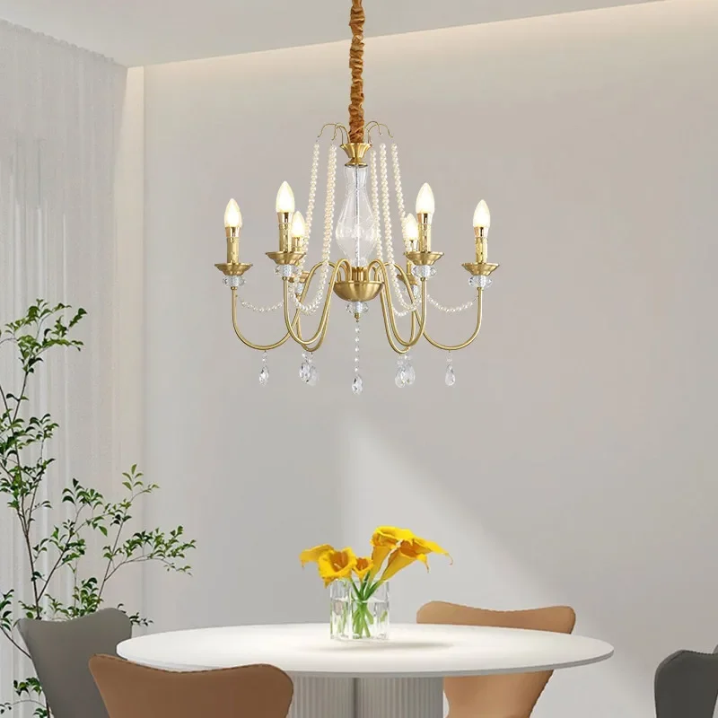 

French Brass Crystal Chandelier Led American Retro Living Room Restaurant Bedroom Study Villa Hotel Cafe Pendant Lamp