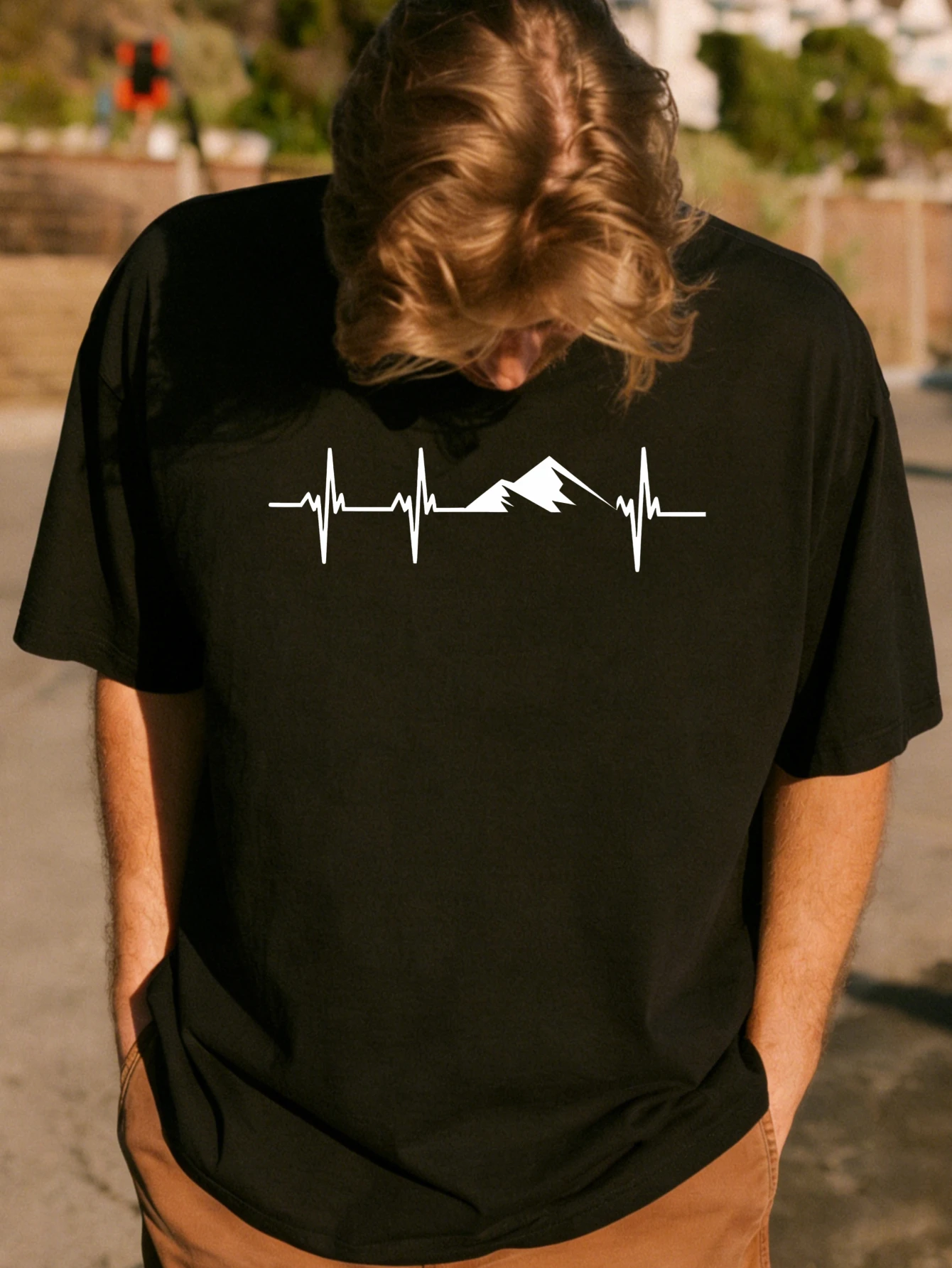 Mens Heartbeat Mountain Graphic Printed Outdoor Casual Cotton Short Sleeve T Shirt Regular Fit Summer