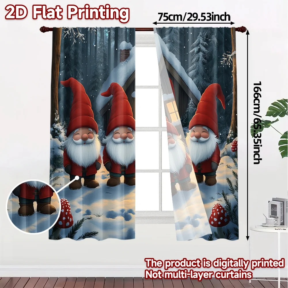 2pcs,Curtains Cute Gnomes Winter Forest Scene (2) Chic Window Curtain Versatile Fabric Curtains Decorations For Home for Bedroom
