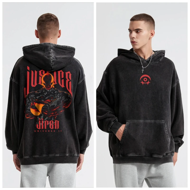 

Винтажная стираная хлопковая супер толстовка Dragon Ball с принтом Vegeta на спине и семи дизайнерских черных толстовок в стиле аниме