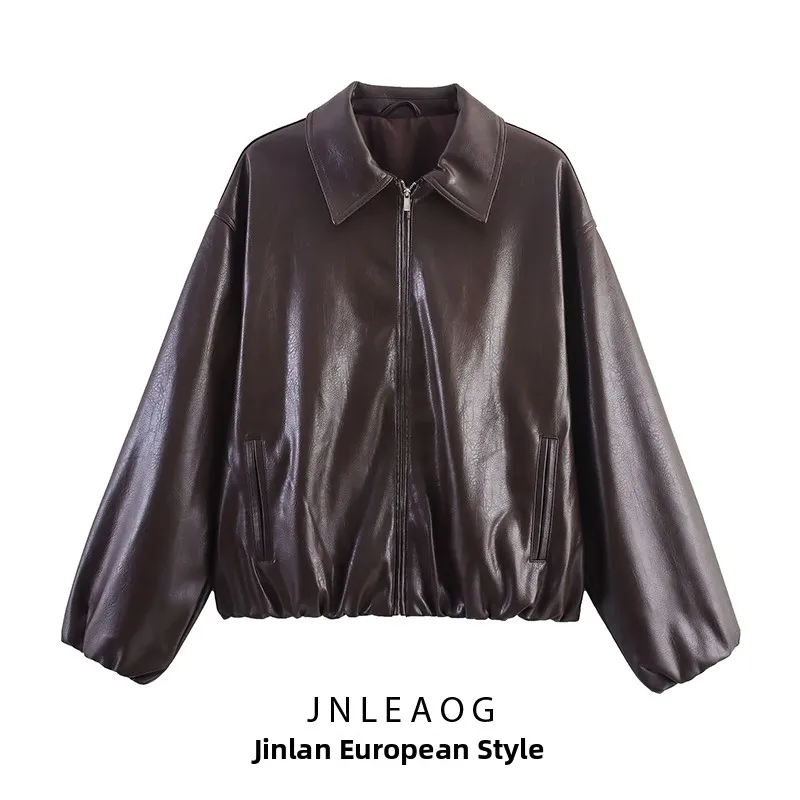 Abrigo de piloto Faionable Jaet para mujer, novedad de otoño, ropa de abrigo de simulación de cuero Sle, abrigo de viento Sli ort para mujer