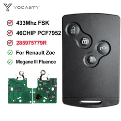 YOCASTY Keyless Smart Card Car Key PCF7952A 433MHz For 2009 - 2015 Renault Zoe Megane III Fluence Laguna III Scenic