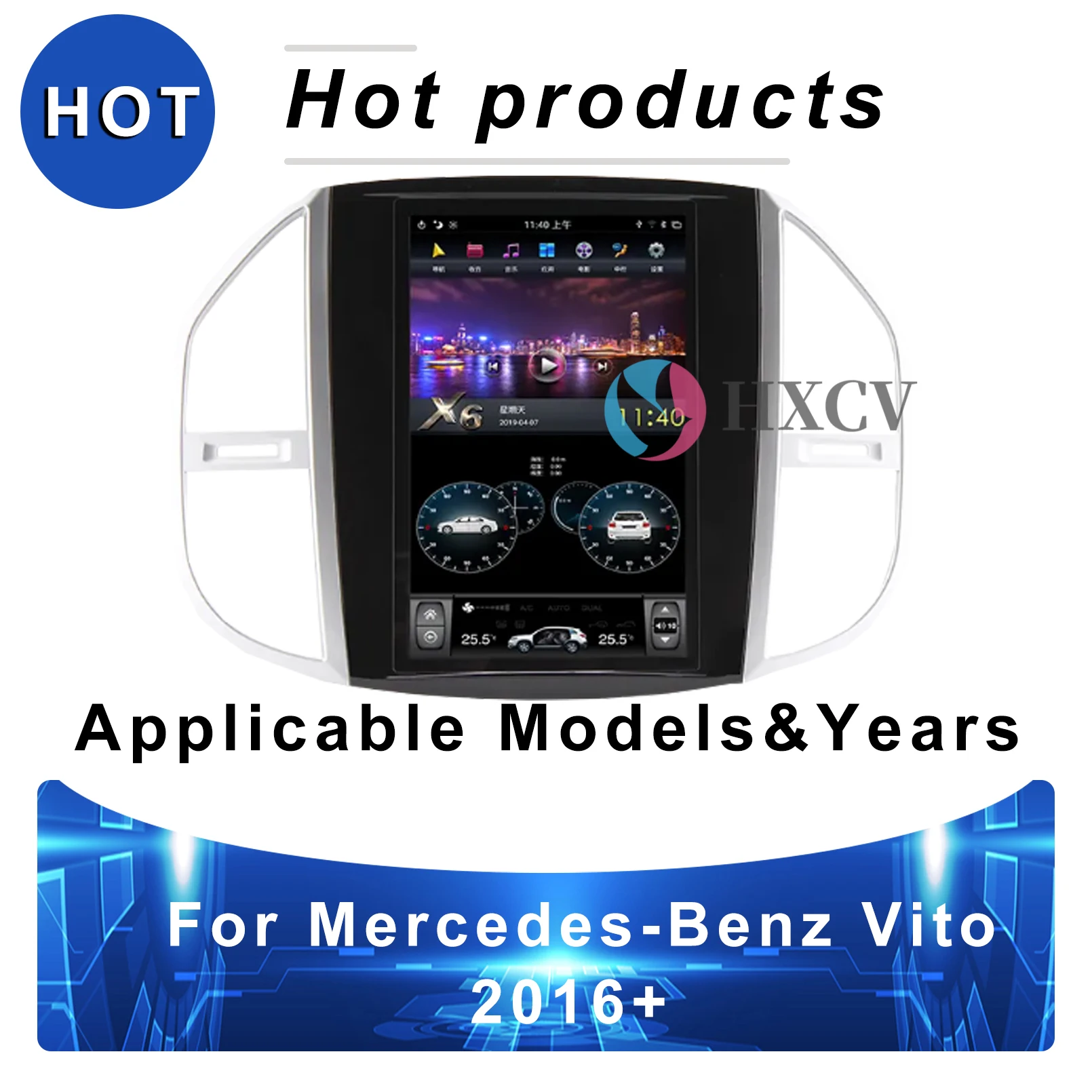 

HXCV Tesla Style Vertical Android Smart Car radio For Mercedes-Benz Vito 2016+ 10.4 Inch gps navigator for car 4G DAB+ Carplay