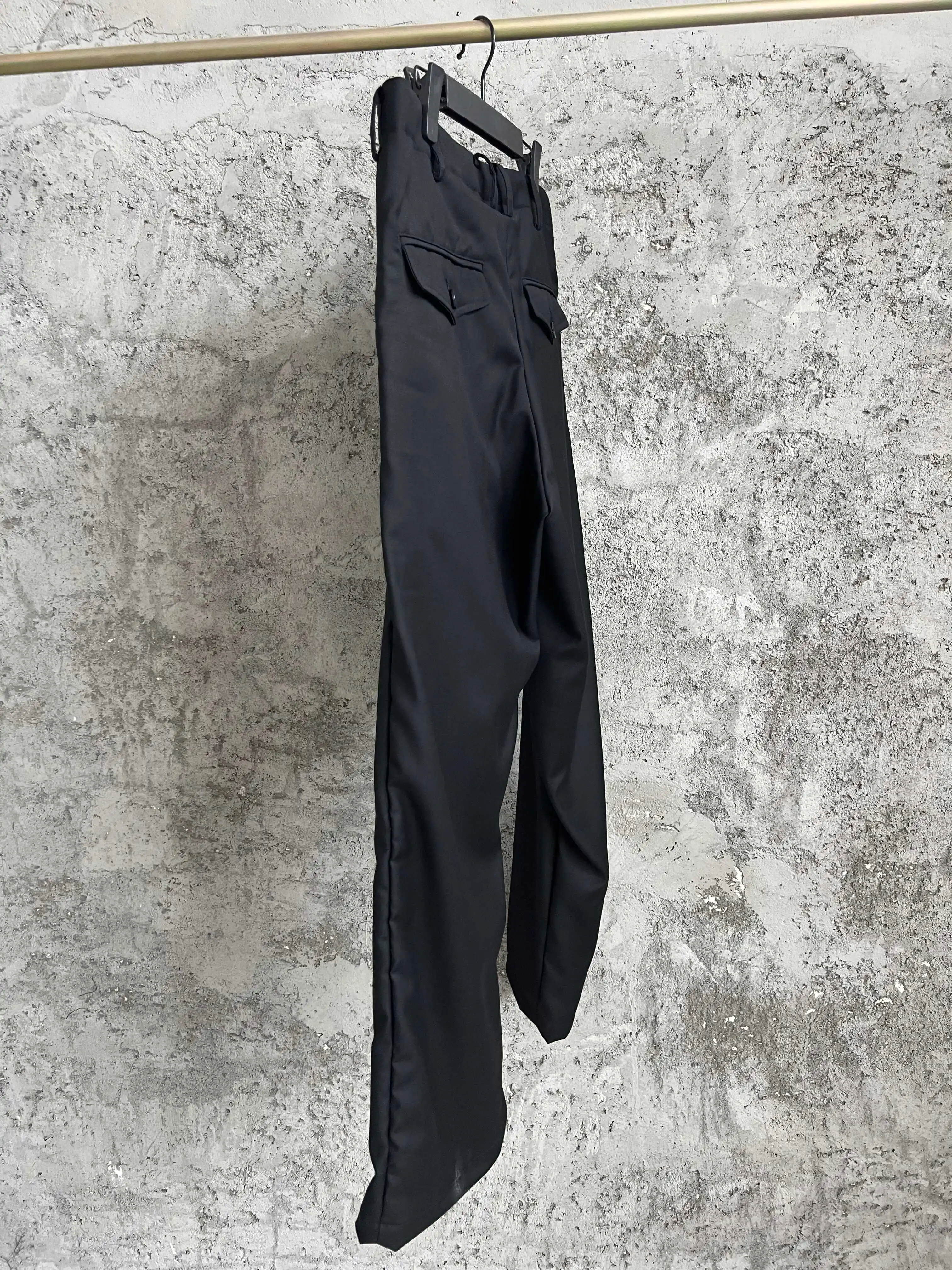 

TOP-YAMAMOTO zipper hollowed-out deconstructed Japanese wool fine-spun small leg flanged drape casual long pants for men