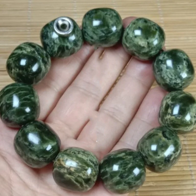 

Natural Jade Large Python Pattern Gold Flower Tibetan Medicine King Stone Old Type Bead Bracelet Men's Health Care Jewelry