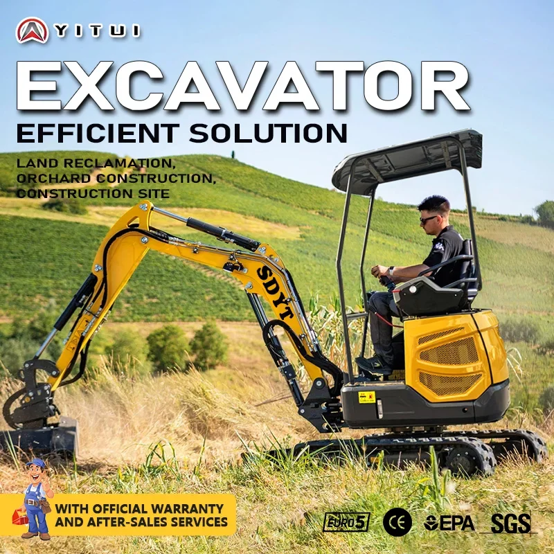 أحدث حفارة Yitui الصغيرة Ddp شحن Euro 5 Epa Kubota Engine 2ton حفار مدمج للحدائق والمزارع