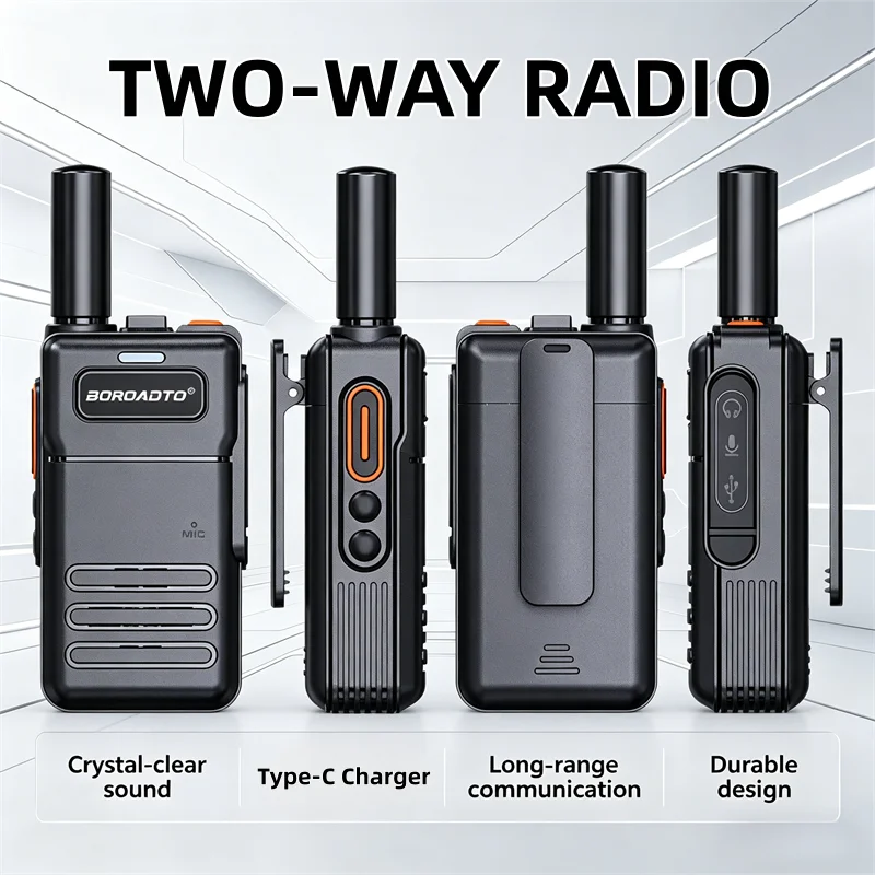 Slim Mini Walkie Talkie 2 Pack Type-C Fast Charge Long Range VOX Portable 2 Way Radio for Business Office Event Meeting Staff