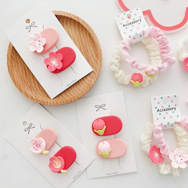 

New Sweet Girly Pink Flowers Kids Cute Hairpins Children Headwear Baby Hair Clips Headdress Girls Accessories Elastic Hair Bands