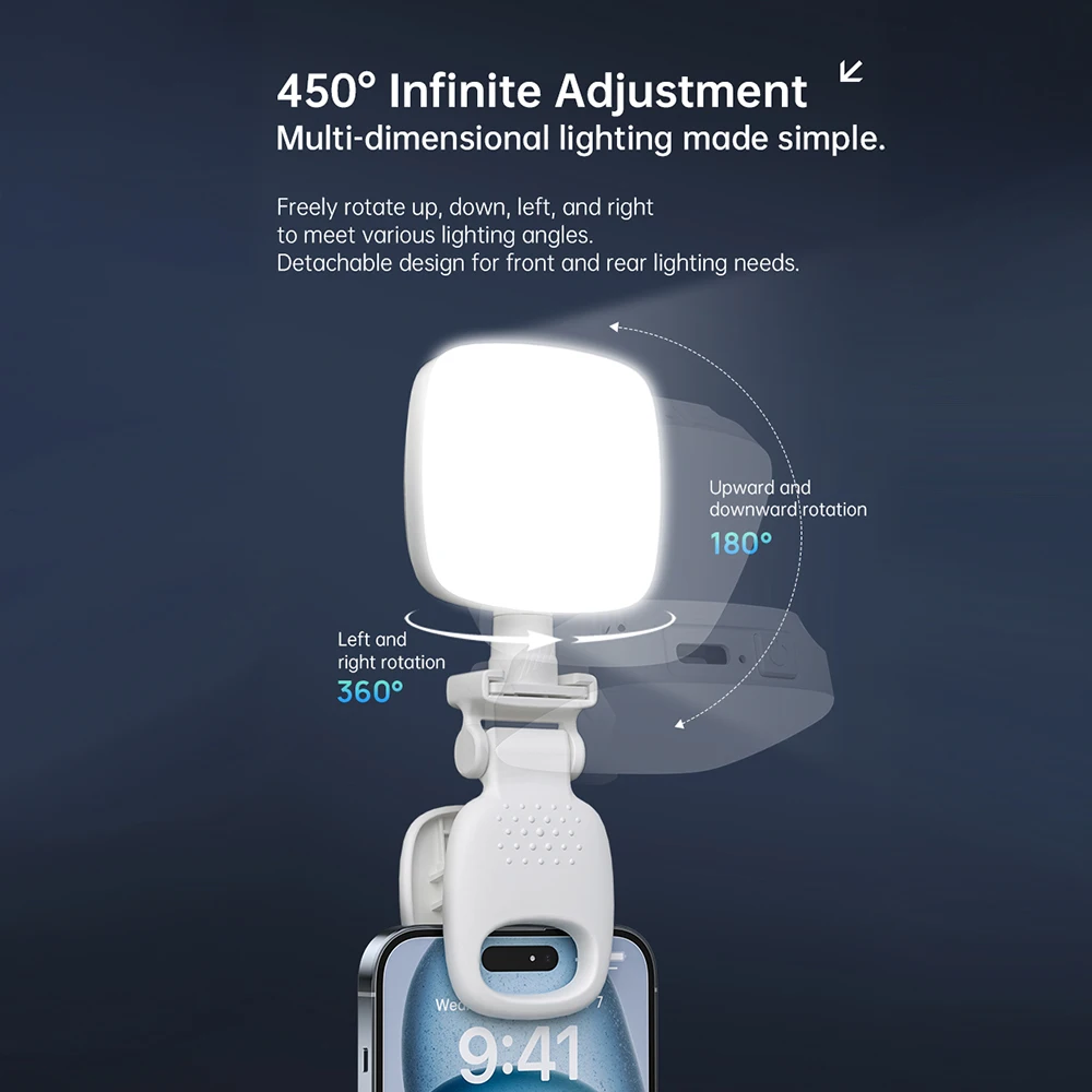 LED New Portable Selfie Fill Light Rechargeable 3 Modes Adjustable Brightness Clip On For Phone Laptop Tablet Meeting Make Up