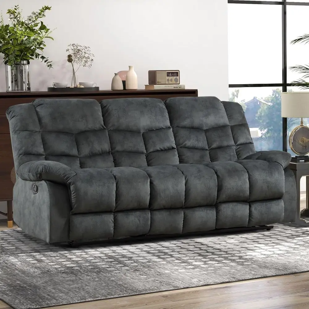 

3-Seat Manual Reclining Sofa with Armrests and Padded Backrest, Ideal for Living Room, Bedroom, or Office, Grey