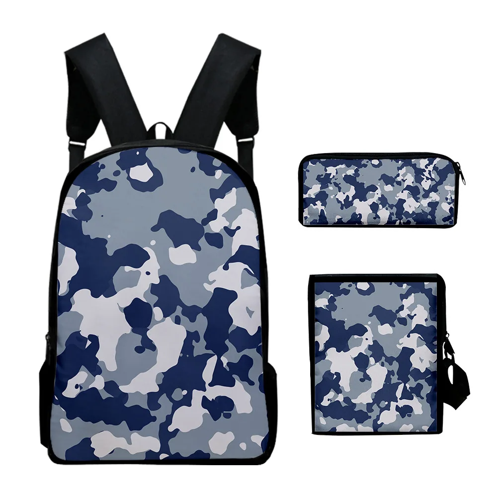 Cartoon Novelty Camouflage 3D Print 3pcs/Set pupil School Bags Laptop Daypack Backpack Inclined shoulder bag Pencil Case