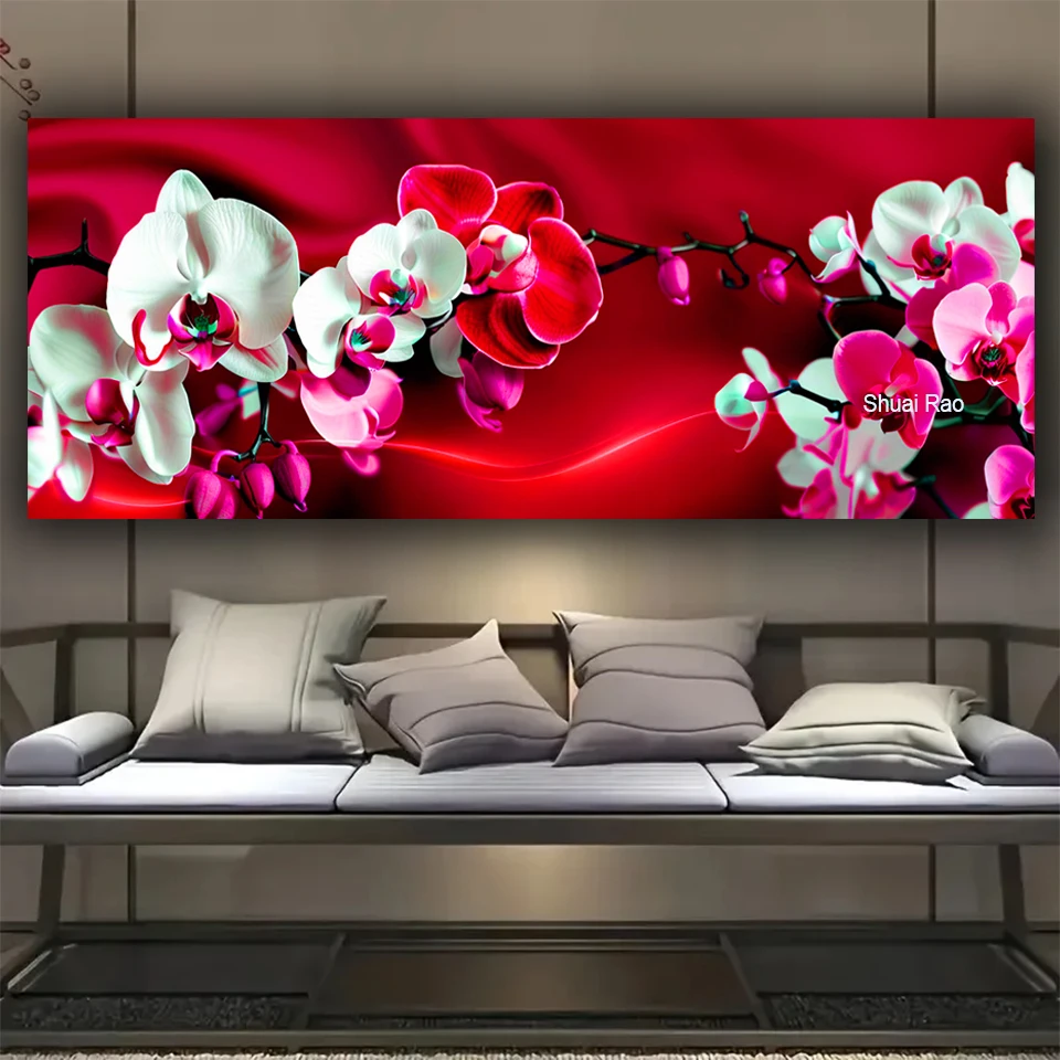 

Большой размер, скандинавская красная орхидея, сделай сам, алмазная живопись, полная квадратная круглая Алмазная вышивка, мозаика натюрморт, домашний декор, 2025 год, подарок