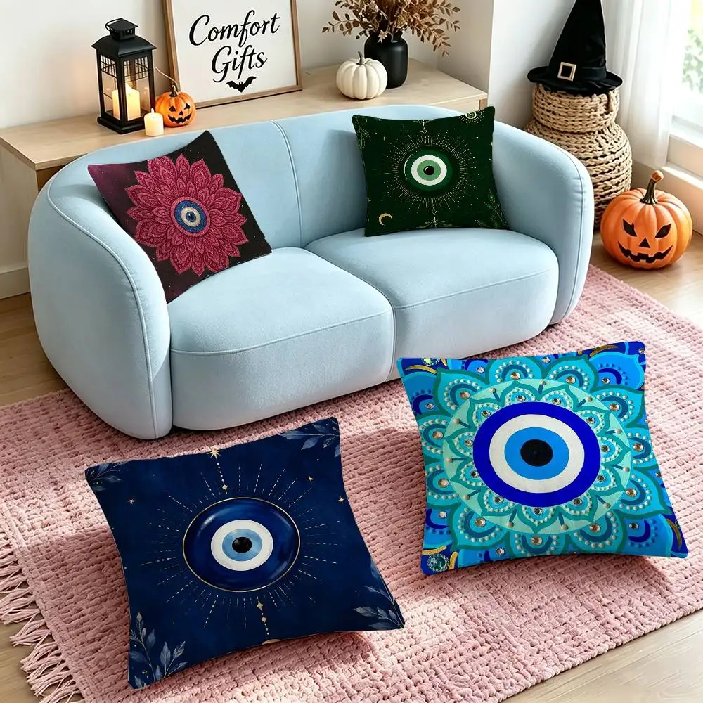 T-Turkey Evil Eye Lucky  Square Double-Sided printed Pillow Case Bedroom Bedside Pillow Sofa Cushion Cover
