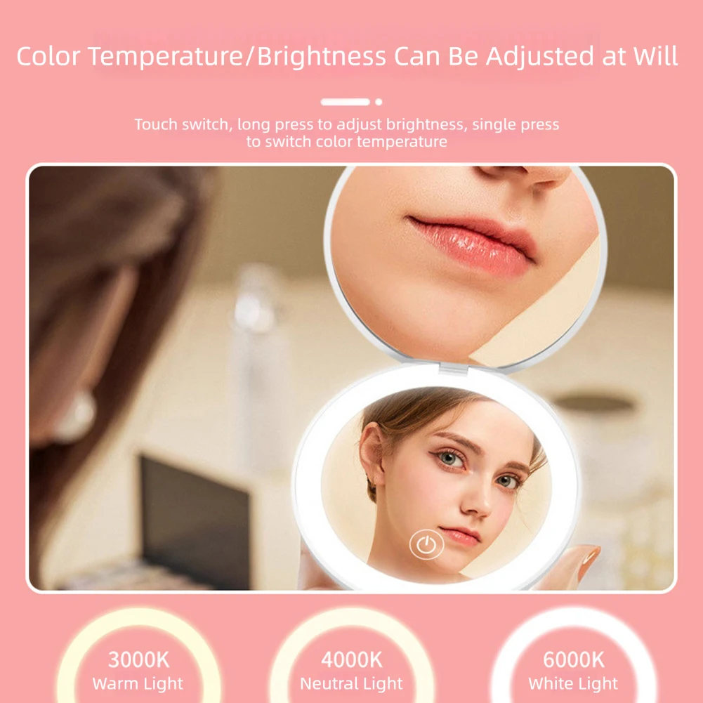 Miroir de maquillage pliable Portable, miroir de maquillage de voyage avec lumière LED, miroir Compact pour femmes, outils de maquillage de poche
